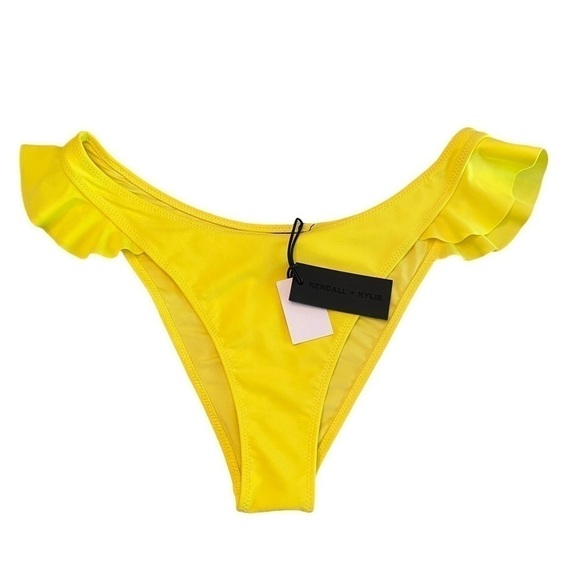 NEW KENDALL + KYLIE NEON YELLOW RUFFLE Bottom Bikini Size Large - Picture 2 of 3